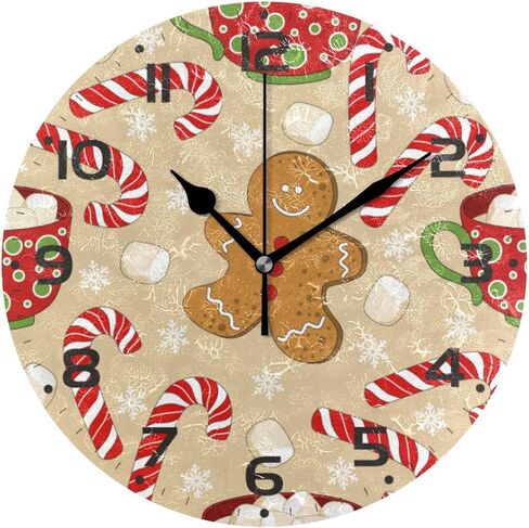 ZOEO Large Wall Clocks, Cute Christmas Holiday Gingerbread Candy Canes Battery Operated Non Ticking 10 inch Clock Silent Art Bedroom Kitchen Clock Atomic Analog Clocks Home Decor in Kuwait