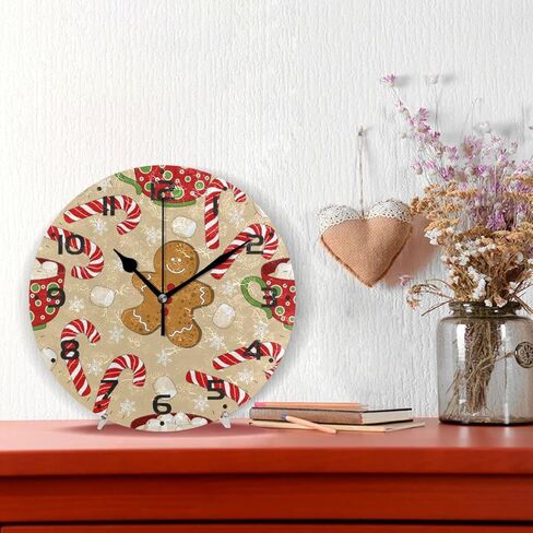 ZOEO Large Wall Clocks, Cute Christmas Holiday Gingerbread Candy Canes Battery Operated Non Ticking 10 inch Clock Silent Art Bedroom Kitchen Clock Atomic Analog Clocks Home Decor in Kuwait