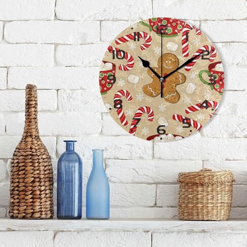 ZOEO Large Wall Clocks, Cute Christmas Holiday Gingerbread Candy Canes Battery Operated Non Ticking 10 inch Clock Silent Art Bedroom Kitchen Clock Atomic Analog Clocks Home Decor in Kuwait