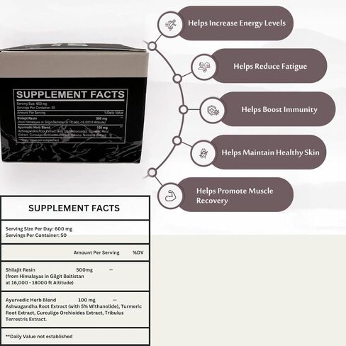 Pure Shilajit Resin Essential Extract, Gold Grade, 600mg Maximum Potency, Himalayan Natural Shilajit, 85+ Trace Minerals for Energy, Strength and Immune System Boost in Saudi Arabia