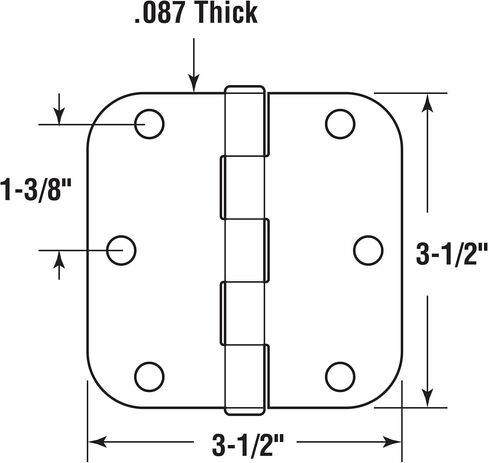 Prime-Line U 1150883 Door Hinge Residential Smooth Pivot, 3-1/2 In. x 3-1/2 In. with 5/8 In. Radius Corners, 3 Holes per Leaf with Screws, Matte Black Finish, .087 In. Gauge (3 Pack) in Saudi Arabia
