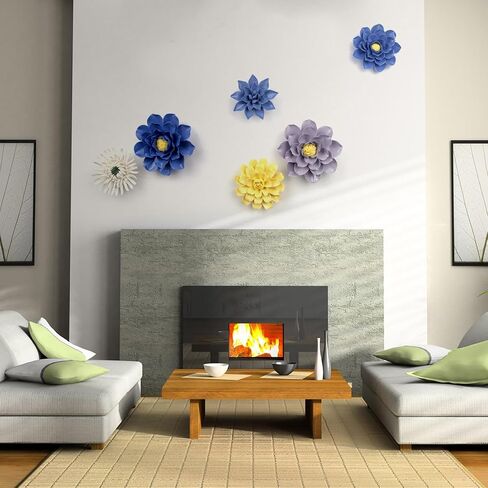Enjthe ulellife 3D Ceramic Flower Wall Decor Handcrafted Ceramic Wall Flowers Porcelain Flower Wall Decor(Blue,3.5") in Saudi Arabia