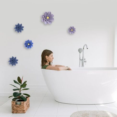 Enjthe ulellife 3D Ceramic Flower Wall Decor Handcrafted Ceramic Wall Flowers Porcelain Flower Wall Decor(Blue,3.5") in Saudi Arabia