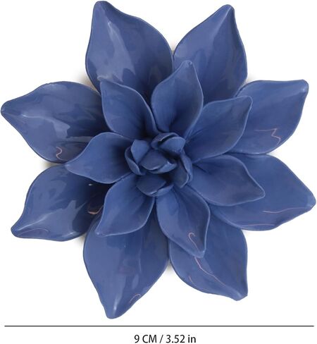 Enjthe ulellife 3D Ceramic Flower Wall Decor Handcrafted Ceramic Wall Flowers Porcelain Flower Wall Decor(Blue,3.5") in Saudi Arabia