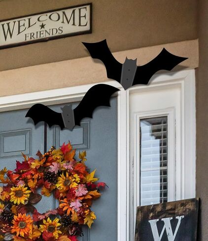 Halloween Decorations Black Bats Metal Sign Larger Halloween Bats Silhouette Hanging Wall Metal 3D Decorative Scary Bats with Two Screws 14in 2 Set in Saudi Arabia