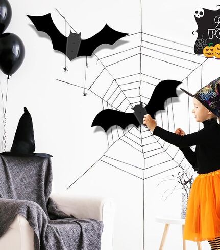 Halloween Decorations Black Bats Metal Sign Larger Halloween Bats Silhouette Hanging Wall Metal 3D Decorative Scary Bats with Two Screws 14in 2 Set in Saudi Arabia