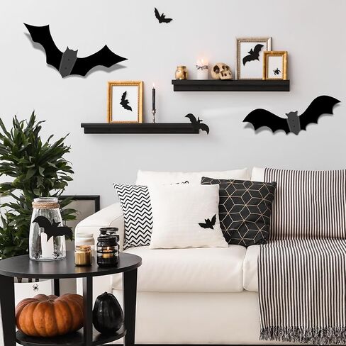 Halloween Decorations Black Bats Metal Sign Larger Halloween Bats Silhouette Hanging Wall Metal 3D Decorative Scary Bats with Two Screws 14in 2 Set in Saudi Arabia