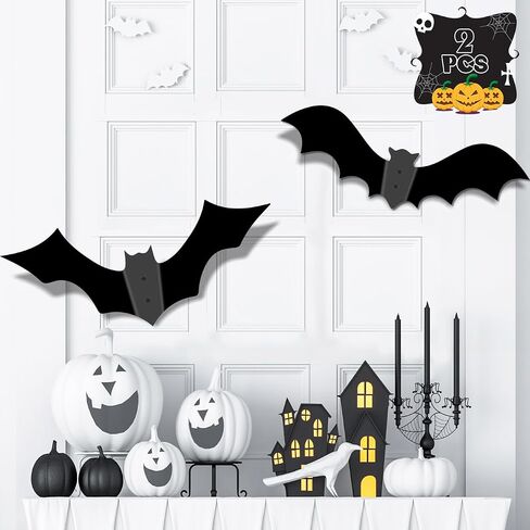 Halloween Decorations Black Bats Metal Sign Larger Halloween Bats Silhouette Hanging Wall Metal 3D Decorative Scary Bats with Two Screws 14in 2 Set in Saudi Arabia