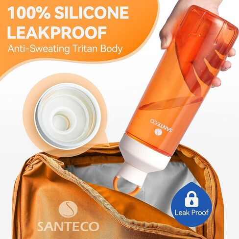 SANTECO Water Bottles 32 oz, Reusable Wide Mouth Water Bottle, Easy to Clean Leakproof Handle Lid, BPA Free Tritan Light Weight Sports Bottles for Daily Fitness, Gym, Running, Hiking - Orange in Saudi Arabia