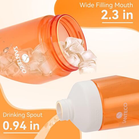 SANTECO Water Bottles 32 oz, Reusable Wide Mouth Water Bottle, Easy to Clean Leakproof Handle Lid, BPA Free Tritan Light Weight Sports Bottles for Daily Fitness, Gym, Running, Hiking - Orange in Saudi Arabia