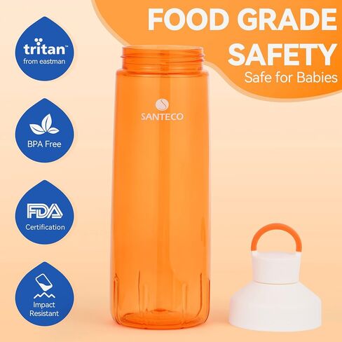 SANTECO Water Bottles 32 oz, Reusable Wide Mouth Water Bottle, Easy to Clean Leakproof Handle Lid, BPA Free Tritan Light Weight Sports Bottles for Daily Fitness, Gym, Running, Hiking - Orange in Saudi Arabia