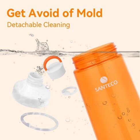 SANTECO Water Bottles 32 oz, Reusable Wide Mouth Water Bottle, Easy to Clean Leakproof Handle Lid, BPA Free Tritan Light Weight Sports Bottles for Daily Fitness, Gym, Running, Hiking - Orange in Saudi Arabia