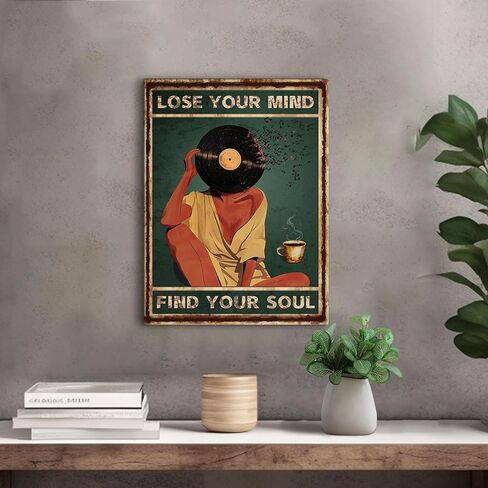 Vintage Vinyl Record Wall Art Canvas Inspirational Lose Your Mind Find Your Soul Quote Poster Music Themed Home Decor for Living Room Bedroom Retro Coffee Cup Artistic Wall Hanging 12X16 Inch in Saudi Arabia