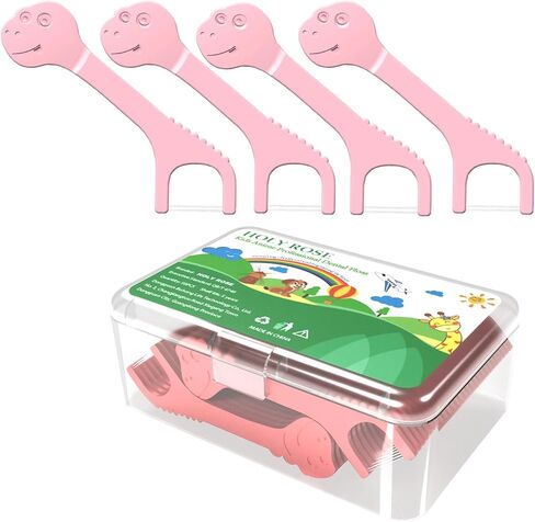Holy Rose Unflavored Kids Floss - No Fluoride Dual Line Dental Floss Picks - Flossers Portable Case 50 Count/Box-Fun Oral Care in Pink Floss Sticks Design. in Saudi Arabia
