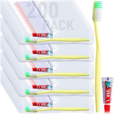 Zhehao 200 Pack Disposable Toothbrushes with Toothpaste Individually Wrapped Toothbrush and Toothpaste Set 3g Bulk Travel Toothpaste Travel Dental Kit for Homeless Hotel Guest Apartment Charity in Saudi Arabia