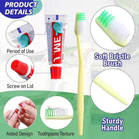 Zhehao 200 Pack Disposable Toothbrushes with Toothpaste Individually Wrapped Toothbrush and Toothpaste Set 3g Bulk Travel Toothpaste Travel Dental Kit for Homeless Hotel Guest Apartment Charity in Saudi Arabia