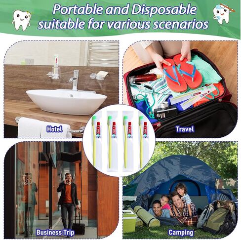 Zhehao 200 Pack Disposable Toothbrushes with Toothpaste Individually Wrapped Toothbrush and Toothpaste Set 3g Bulk Travel Toothpaste Travel Dental Kit for Homeless Hotel Guest Apartment Charity in Saudi Arabia