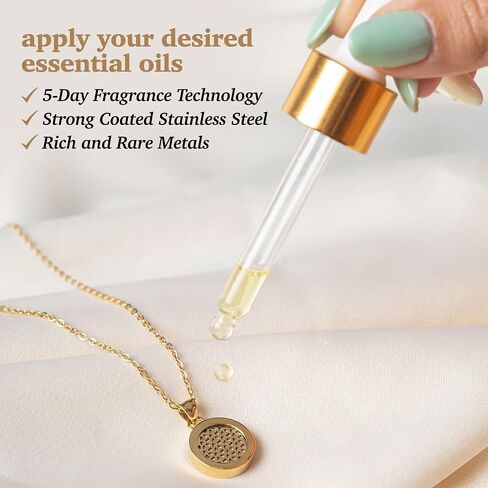 Sentir Essential Oil Necklace Diffuser - Patented Metal Aroma Diffuser Necklace Pendant, Infused Essential Oil Necklaces for Women, Perfume Scent Necklace Gift for Christmas, Birthday, 14K Gold Plated in Saudi Arabia