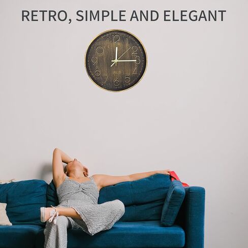 Wall Clock 12 inch Wall Clock Retro Silent Wall Clock Modern Non drip Battery Power Suitable for Home, Office, School, Kitchen, Bedroom, Living Room (Retro Copper) in Saudi Arabia
