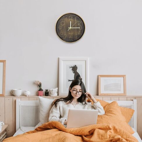 Wall Clock 12 inch Wall Clock Retro Silent Wall Clock Modern Non drip Battery Power Suitable for Home, Office, School, Kitchen, Bedroom, Living Room (Retro Copper) in Saudi Arabia