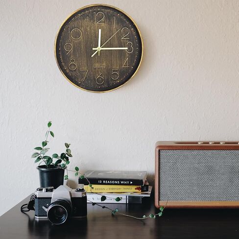 Wall Clock 12 inch Wall Clock Retro Silent Wall Clock Modern Non drip Battery Power Suitable for Home, Office, School, Kitchen, Bedroom, Living Room (Retro Copper) in Saudi Arabia