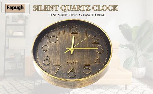 Wall Clock 12 inch Wall Clock Retro Silent Wall Clock Modern Non drip Battery Power Suitable for Home, Office, School, Kitchen, Bedroom, Living Room (Retro Copper) in Saudi Arabia