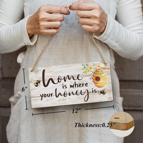 Bee Decor-Home is Where Your Honey is Sign 6x12 Inch |Honeycomb Decor Hanging Wood Signs for Home Bathroom Living Room Office,Coffee Bar,HD Pictures Wall Art Prints in Kuwait