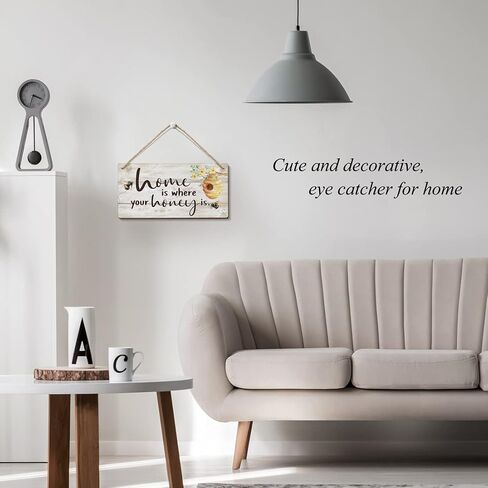 Bee Decor-Home is Where Your Honey is Sign 6x12 Inch |Honeycomb Decor Hanging Wood Signs for Home Bathroom Living Room Office,Coffee Bar,HD Pictures Wall Art Prints in Kuwait