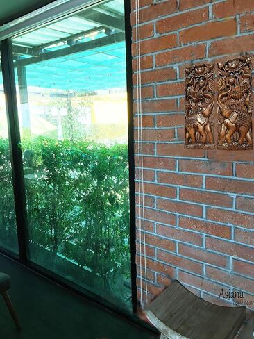 Asiana Home Decor Carved Wood Wall Panel- Elephant with Lotus Flower Design, Size 17.5"x7.5"x1 Each, Set of 2 Pcs. (Brown) in Saudi Arabia