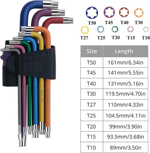 9 Pcs Hex Key Allen Wrench Set, Torx TRX Star Coloured Wrench Set T10, T15, T20, T25, T27, T30, T40, T45, T50 Hex Key Wrench Set for Furniture Assembly, Bicycle Maintenance, Household DIY in Saudi Arabia