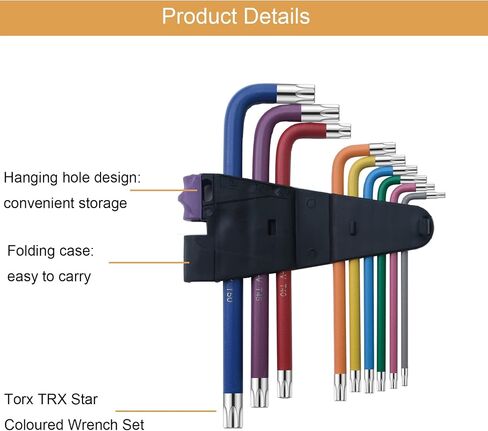 9 Pcs Hex Key Allen Wrench Set, Torx TRX Star Coloured Wrench Set T10, T15, T20, T25, T27, T30, T40, T45, T50 Hex Key Wrench Set for Furniture Assembly, Bicycle Maintenance, Household DIY in Saudi Arabia