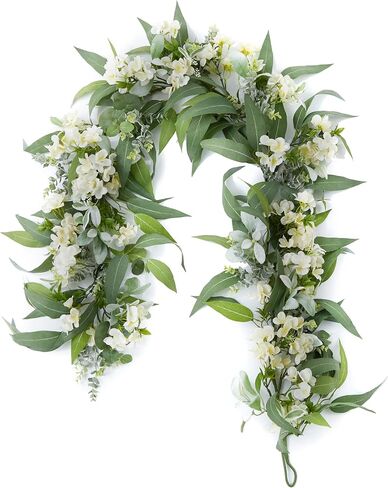 Ting's time Eucalyptus Garland Artificial Flowers Faux Greenery Garland Plant Leaves Vines 6ft Wedding Arch Flowers Hanging Decor for Table Runner Indoor Outdoor Wall Decorations(White) in Saudi Arabia