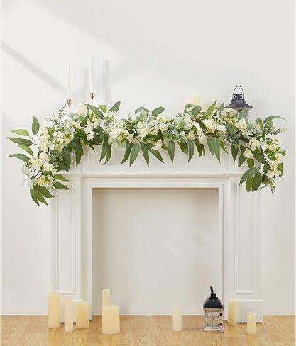Ting's time Eucalyptus Garland Artificial Flowers Faux Greenery Garland Plant Leaves Vines 6ft Wedding Arch Flowers Hanging Decor for Table Runner Indoor Outdoor Wall Decorations(White) in Saudi Arabia