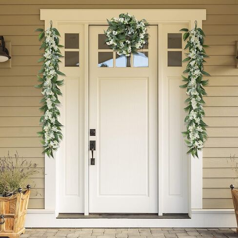 Ting's time Eucalyptus Garland Artificial Flowers Faux Greenery Garland Plant Leaves Vines 6ft Wedding Arch Flowers Hanging Decor for Table Runner Indoor Outdoor Wall Decorations(White) in Saudi Arabia