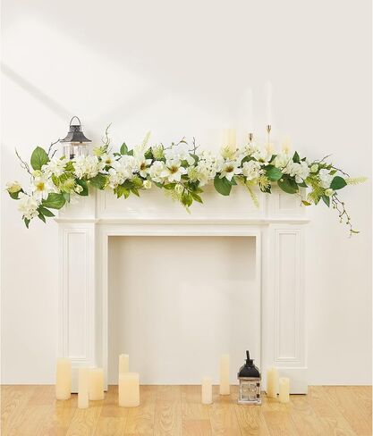 Ting's time Eucalyptus Garland Artificial Flowers Faux Greenery Garland Plant Leaves Vines 6ft Wedding Arch Flowers Hanging Decor for Table Runner Indoor Outdoor Wall Decorations(White) in Saudi Arabia