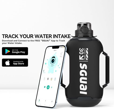زجاجة مياه رياضية ذكية من SGUAI - إبريق مياه ذكي من البلاستيك تريتان، يتتبع كمية المياه مع بلوتوث، زجاجة مياه للتذكير بالتوهج LED للياقة البدنية وصالة الألعاب الرياضية في الهواء الطلق، غطاء من القش، 1.3 لتر/44 أونصة in Saudi Arabia