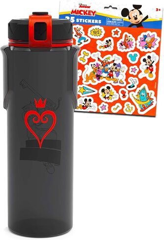 مجموعة زجاجات Kingdom Hearts الرياضية - حزمة مع زجاجة مياه Kingdom Hearts سعة 36 أونصة مع حزام حمل وفتحة واسعة مع مصاصة قابلة لإعادة الاستخدام وملصقات ميكي ماوس | زجاجة شرب سورا in Kuwait