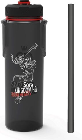 مجموعة زجاجات Kingdom Hearts الرياضية - حزمة مع زجاجة مياه Kingdom Hearts سعة 36 أونصة مع حزام حمل وفتحة واسعة مع مصاصة قابلة لإعادة الاستخدام وملصقات ميكي ماوس | زجاجة شرب سورا in Kuwait