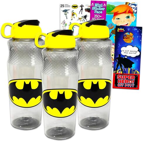 زجاجة مياه باتمان للأولاد - مجموعة من 3 قطع من اللوازم المدرسية باتمان مع زجاجة شرب باتمان بالإضافة إلى ملصقات باتمان وكتاب أنشطة الملصقات والمزيد | أكواب الشرب باتمان للأطفال in Kuwait