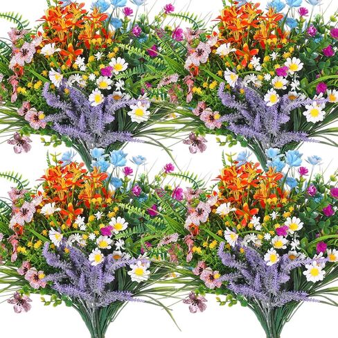 Hotop 36 Bundles Artificial Flowers Outdoor Uv Resistant Artificial Flowers Fake Plants Plastic Wildflowers for Hanging Planter Porch Window Home Wedding Spring Summer Decor(Classic Colors) in Saudi Arabia
