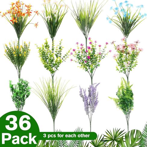 Hotop 36 Bundles Artificial Flowers Outdoor Uv Resistant Artificial Flowers Fake Plants Plastic Wildflowers for Hanging Planter Porch Window Home Wedding Spring Summer Decor(Classic Colors) in Saudi Arabia