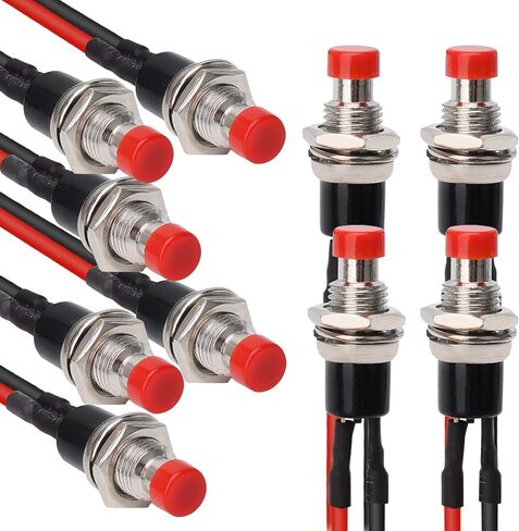 STARELO 10 قطعة 7 مم مفتاح زر ضغط مؤقت صغير 2Pin SPST مفتوح عادة 1A 250V AC مع أسلاك ملحومة مسبقًا (أحمر). in Kuwait