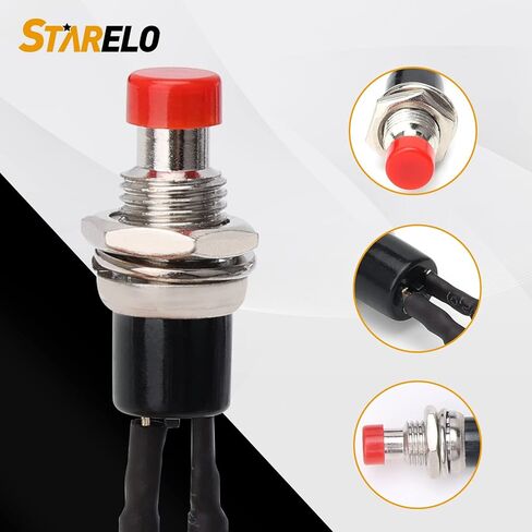 STARELO 10 قطعة 7 مم مفتاح زر ضغط مؤقت صغير 2Pin SPST مفتوح عادة 1A 250V AC مع أسلاك ملحومة مسبقًا (أحمر). in Kuwait