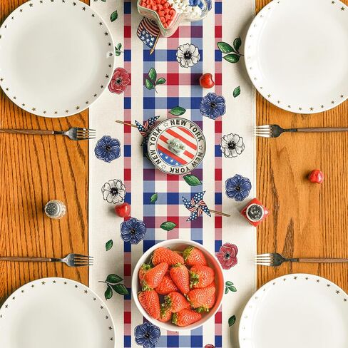 Artoid Mode Vase Flowers American Flag Stars 4th of July Table Runner, Seasonal Kitchen Dining Table Decoration for Home Party Decor 13x72 Inch in Saudi Arabia