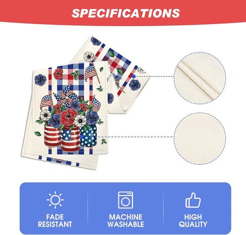 Artoid Mode Vase Flowers American Flag Stars 4th of July Table Runner, Seasonal Kitchen Dining Table Decoration for Home Party Decor 13x72 Inch in Saudi Arabia