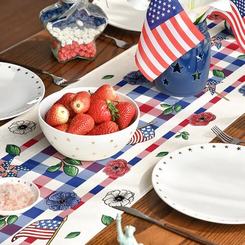 Artoid Mode Vase Flowers American Flag Stars 4th of July Table Runner, Seasonal Kitchen Dining Table Decoration for Home Party Decor 13x72 Inch in Saudi Arabia