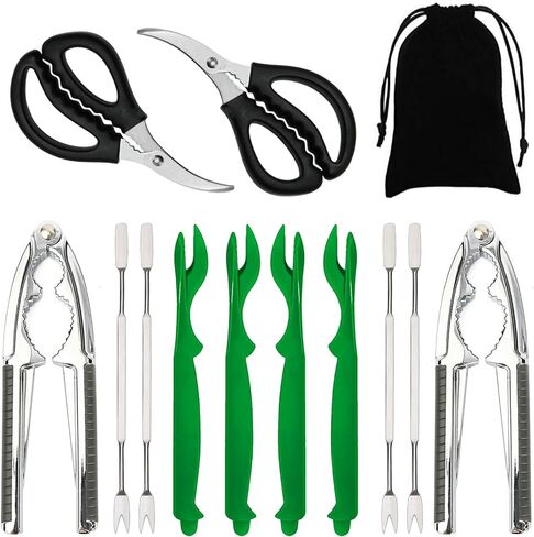 Crab Lobster Crackers Stainless Steel,13-Piece Seafood Tools Set,Crab Crackers,Crab Leg Forks/Picks,Seafood Scissors & Storage Bag for Holidays Birthday Gifts in Saudi Arabia