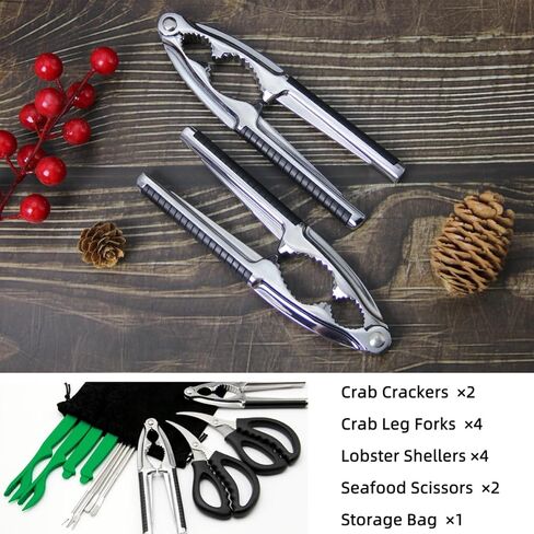 Crab Lobster Crackers Stainless Steel,13-Piece Seafood Tools Set,Crab Crackers,Crab Leg Forks/Picks,Seafood Scissors & Storage Bag for Holidays Birthday Gifts in Saudi Arabia