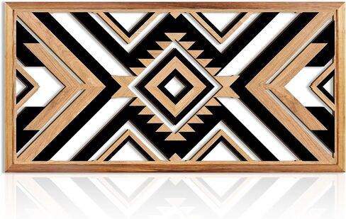 IARTTOP Large Southwestern Aztec Wall Decor Framed Wood Native American Wall Art Modern Western Navajo Tribal Home Decor Southwestern Boho Wall Art Geometric Diamond Wall Decor 16"x 32" in Saudi Arabia