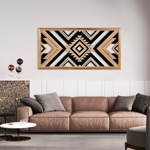 IARTTOP Large Southwestern Aztec Wall Decor Framed Wood Native American Wall Art Modern Western Navajo Tribal Home Decor Southwestern Boho Wall Art Geometric Diamond Wall Decor 16"x 32" in Saudi Arabia